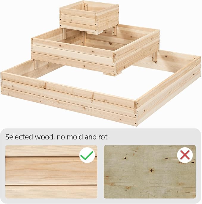 Yaheetech 3 Tier Wooden Raised Garden Bed 44.5'' L×44.5″ W×20.5″ H, 2 PCS Horticulture Open-Bottom Planter Raised Garden Bed for Flowers/Herbs/Vegetables Planter Flower Box Yaheetech