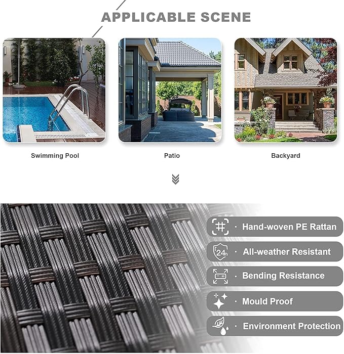 Kullavik 8 Pieces Outdoor Patio Furniture Set with 43" 55000BTU Gas Propane Fire Pit Table PE Wicker Rattan Sectional Sofa Patio Conversation Sets,Grey KULLAVIK