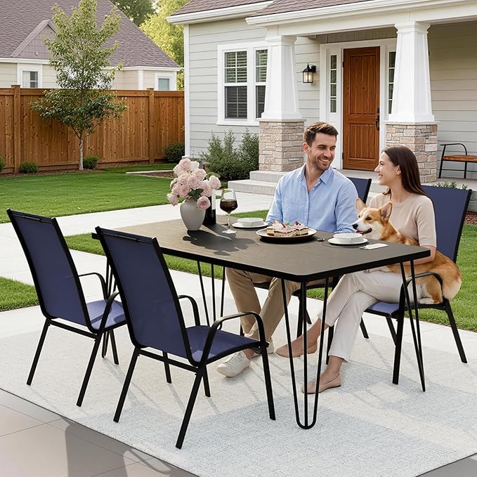 JEAREY Patio Dining Chairs Set of 4, Outdoor Stackable Dining Furniture Set, All Weather Dining Set for Lawn, Garden, Backyard, Poolside, Navy Blue JEAREYOutdoorsCollection