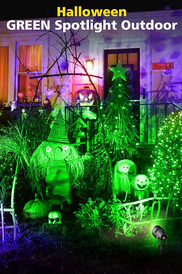T-SUN Green Spotlight Outdoor, Waterproof LED Landscape Lighting with US Plug, Easy Install 270° Adjustable Outdoor Spot Lights for Garden Tree Yard Decor T-SUN