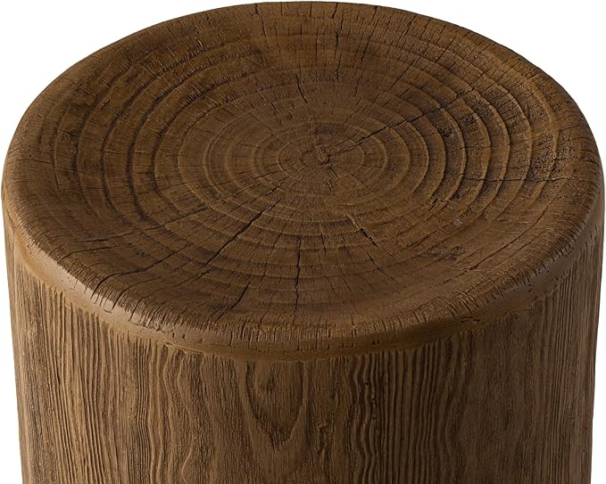 COSIEST Concrete Side Table, Set of 2 Round Outdoor Side Tables, Decorative Garden Stools for Indoor Outdoor, Accent Table Patio Side Table Nesting End Table w Light Oak Colored Faux Wood COSIEST