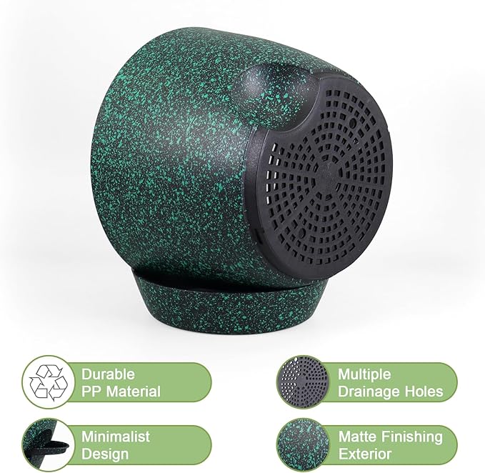12/10/9 inch Large Self Watering Pots, Planter, Plant Pots with Mesh Drainage Holes for Indoor Outdoor Garden Plants, Plastic Flower Pots with Deep Reservoir, Black with Green Speckles WSMKSZ
