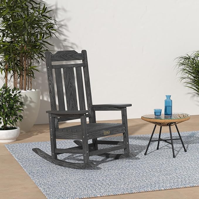 SERWALL Gray Outdoor Rocking Chair Set of 4, All Weather Patio Rocking Chair, HDPE Poly Rocking Chair for Adults, Heavy Duty Front Porch Rocker SERWALL