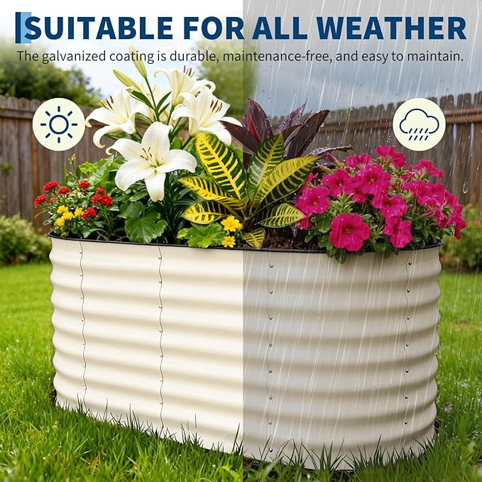 Garvee Galvanized Raised Garden Bed Outdoor, 4x2x2 ft Metal Planter Box for Flowers Vegetables, Rust-Resistant Raised Garden Beds for Gardening, Easy Assembly Outdoor Garden Box & Planters, Beige Garvee