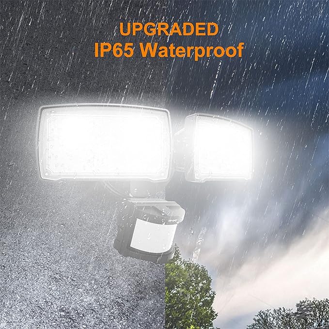 LEPOWER LED Security Lights Motion Sensor Light Outdoor, 30W 3200LM Motion Security Light, 5500K, IP65 Waterproof, 2 Head Motion Detector Flood Light for Garage, Yard, Porch, Black (Not Solar Powered) LEPOWER