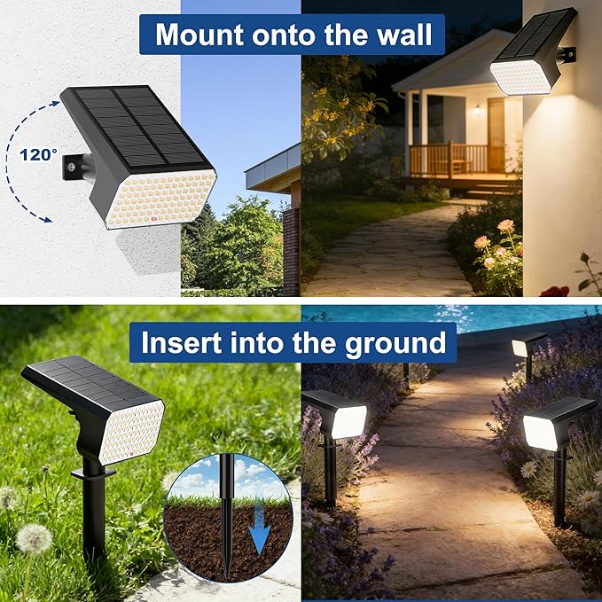 LANSOW 12 Pack Solar Spot Lights Outdoor Waterproof IP67, (90 LED/4 Modes) Solar Landscape Spotlights, 2-in-1 Solar Powered Flood Lights for Yard Garden Pathway Outside Tree, Auto ON/Off(Warm White) LANSOW