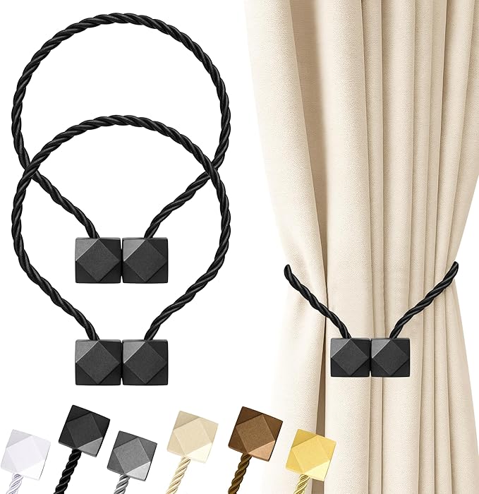 Hion Magnetic Curtain Tiebacks Black 2pcs, Curtain Tiebacks Buckles Holdbacks Holders Hooks Clip for Home Bedroom Office Decorative Curtain Hion
