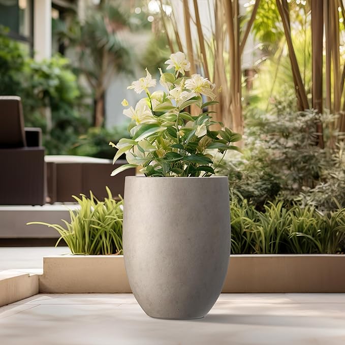 Kante 21.7 Inch Tall Concrete Planter, Large Indoor Outdoor Plant Pot with Drainage, Smooth Weathered Concrete Finish with Painted Interior, Ideal for Porch, Home, Garden, Patio Kante