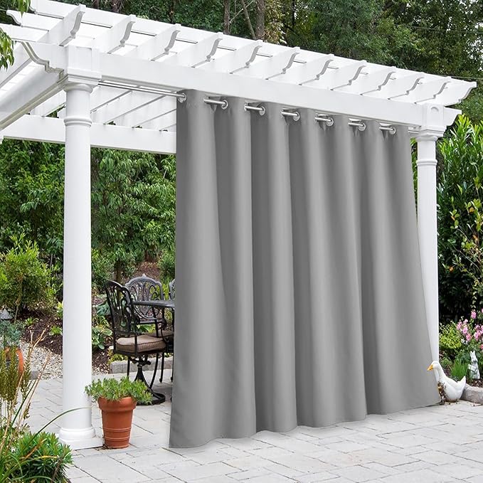 NICETOWN Outdoor Curtain for Patio Waterproof, Rustproof Grommet Thermal Insulated Extra Wide Blackout Privacy Indoor Outdoor Drape for Gazebo/Cabana, Silver Grey, 1 Panel, W100 x L95 NICETOWN