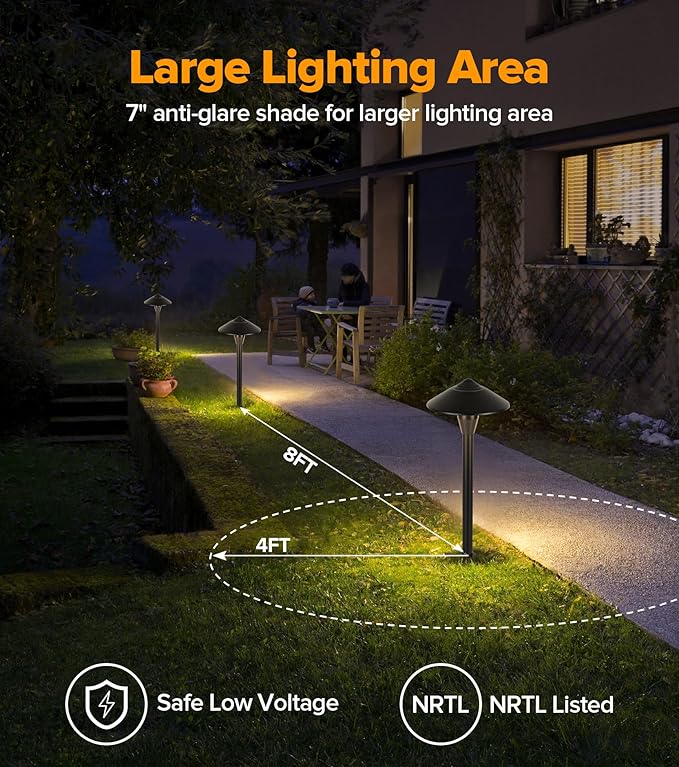 LUTEC 12V Low Voltage Pathway Lights, Die-cast Aluminum Pathway Lights with Connectors，IP65 Waterproof Outdoor Landscape Lighting, 3W 240LM Warm White 3000K for Path, Yard, Garden, 4 Pack LUTEC