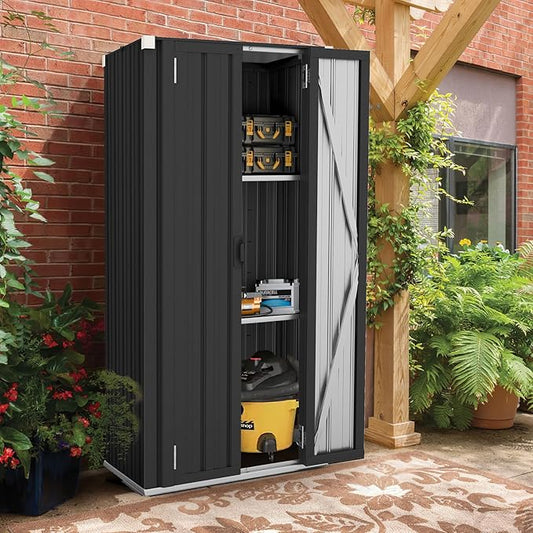 AECOJOY Outdoor Storage Cabinet, Outdoor Cabinets Waterproof with Shelves, Vertical Tall Garden Outdoor Cabinet, Sheds & Outdoor Storage Clearance Cabinet Weatherproof for Outside in Dark Grey AECOJOY