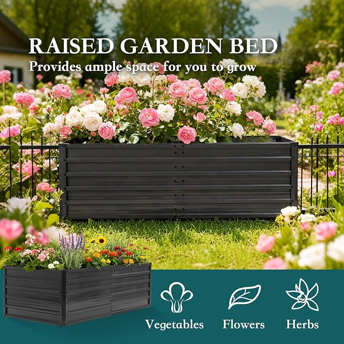 DUMOS Raised Garden Bed Outdoor, 6x3x2ft Planter Box Outdoor for Deep-Rooted Herbs/Flowers/Vegetables, Large Metal Garden Bed for Patio, Balcony and Backyard, Gray DumosLifestyle
