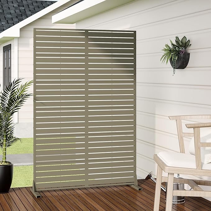 Casaphoria Metal Privacy Screen Outdoor, 72" H x 47" W Freestanding Decorative Privacy Screen for Patio Deck Balcony Garden with Stable Base, Green-Louvered Casaphoria
