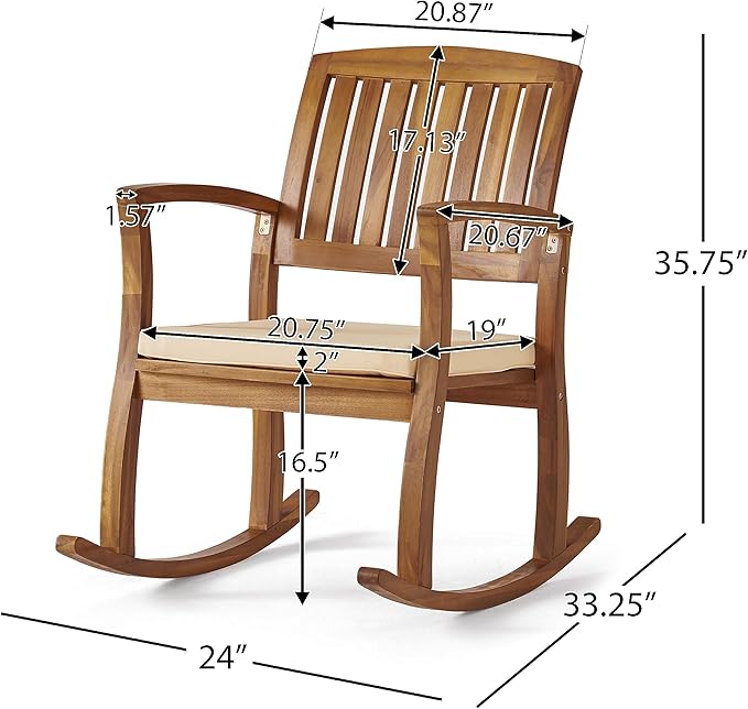 Christopher Knight Home Selma Acacia Rocking Chairs with Cushions, 2-Pcs Set, Teak Finish ChristopherKnightHome