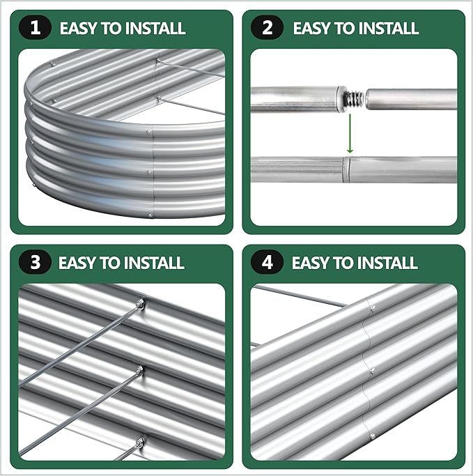 2PCS 12x4x1FT Galvanized Raised Garden Bed Kit,Vegetable Boxes-Oval Metal Flower Box,Large Planter Raised Beds Outdoor Garden for Planting,Fruit,Herb-Silver Yortrek