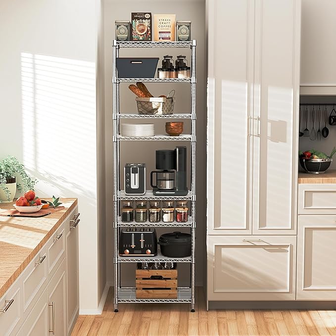 8 Tier 2000 lbs Storage Rack Metal Wire Shelving Unit, Storage Standing Shelf Organizer for Laundry Bathroom Kitchen Pantry Closet Garage Utility Room, Chrome 13.8" D x 23.6" W x 79.5" H MEIGAOPLASTICANDMETALHKCOLIMITED