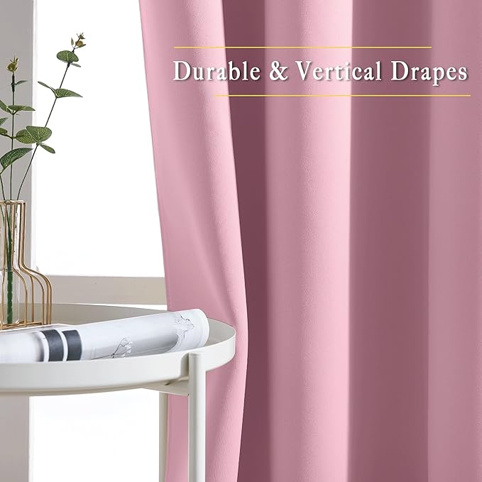 NICETOWN Blackout Curtains 63 inches Long for Living Room Bedroom, Grommet Thermal Insulated Room Divider Drape Window Treatment for Sliding Patio Door, W100 x L63, 1 Panel, Rouge Pink NICETOWN