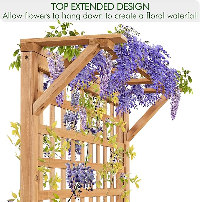 Yaheetech 72" H Garden Planter with Trellis for Vine Climbing Horticultural Plants, Yard Box Outdoor w/Drainage Holes, Garden Planter Bed for Flowers Herbs, Light Brown Yaheetech