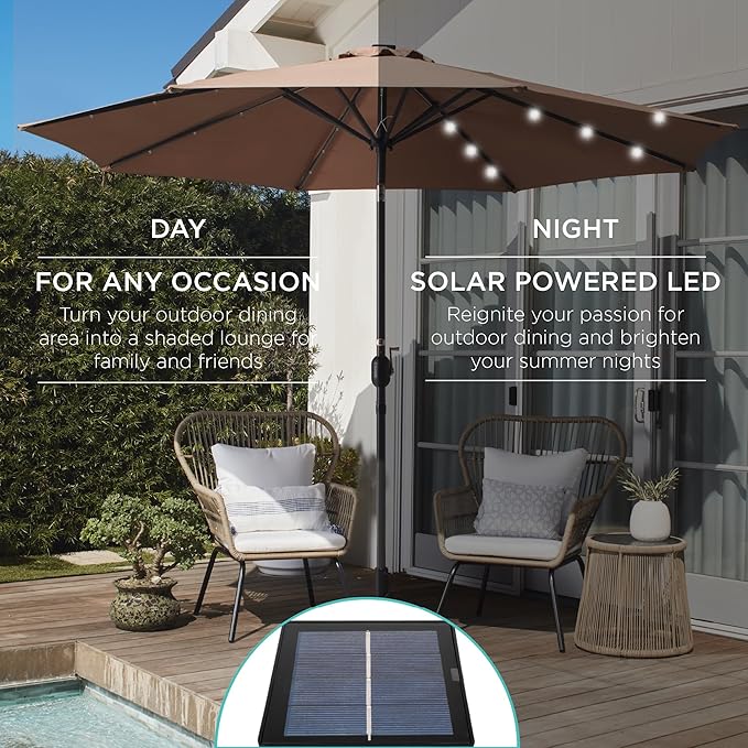 Best Choice Products 10ft Solar Polyester LED Lighted Patio Umbrella w/Tilt Adjustment and UV-Resistant Fabric BestChoiceProducts