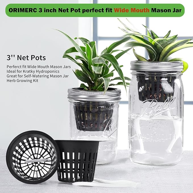 ORIMERC 12 Pack 3 inch Net Cups Pots with 12 feet Hydroponics Self Watering Wick & 12 Plant Labels Aquaponics Mason Jar Bucket Insert Orchid kratky Vegetable Garden Growing Netted Basket Slotted Mesh OrimercGarden