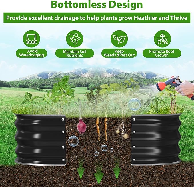 Galvanized Raised Garden Bed for Gardening, 4x4x1ft Large Square Metal Planter Boxes Outdoor for Vegetable,Flower,Herb,Modular Above Ground Growing Container,Black, Easy Assembly Rootora
