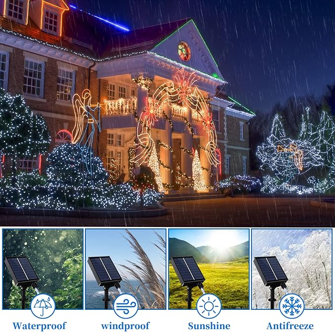ANJAYLIA Solar Outdoor Rope Lights, 66FT 200 LED Solar Powered Rope Lights Outdoor, 8 Modes Timer Remote String Light Rope Solar Lights Outdoor Waterproof for Garden Decor, White ANJAYLIA