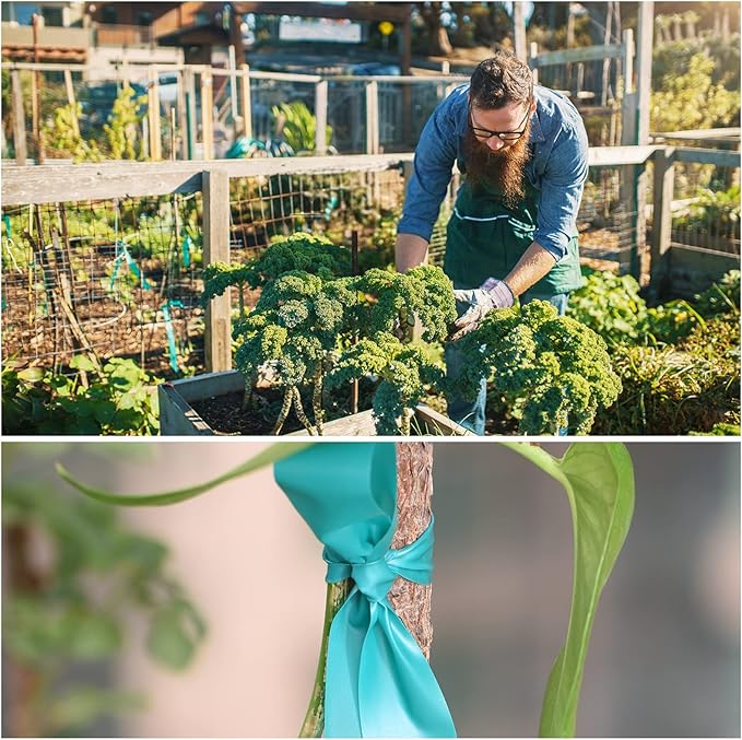 Stretch Tie Tape, 1” Wide 200FT Reusable Garden Plant Ties Green Tapes for Plants, Thick Garden Vinyl Stake Ribbon for Branches Flowers Tomatoes Indoor Outdoor Greenhouse TELENT+OUTDOORS