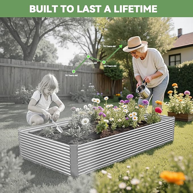 2 Pack Tall 8x4FT Raised Beds for Gardening, Corrugated Galvanized Steel Raised Garden Bed, Outdoor Metal Above Ground Garden Bed for Vegetables and Flowers(Rectangular) OZMSHF