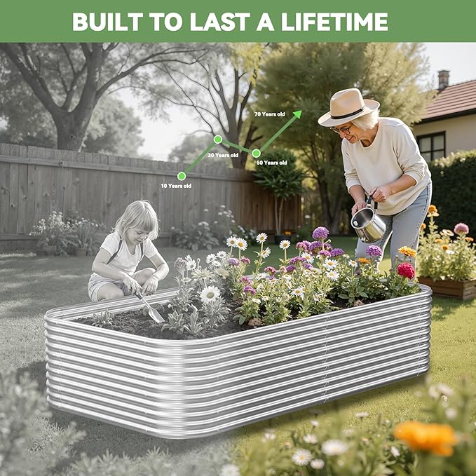 2 Pack Tall 8x4FT Corrugated Galvanized Steel Raised Garden Bed Outdoor, Metal Above Ground Garden Bed for Vegetables and Flowers, Raised Beds for Gardening CATMANOR