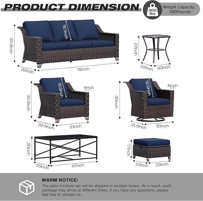 Joyside Wicker Patio Furniture Sets, 3 Pieces Upgraded Large Size Outdoor Furniture with 2 Patio Swivel Chairs and 1 Side Table, Thick Cushions, Wide Armrest Joyside