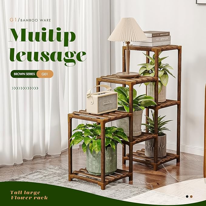 Plant Stand Indoor Outdoor Wood Plant Shelf for Multiple Plants Corner Plant Rack Window Flower Stand for Garden Patio Gentingbro