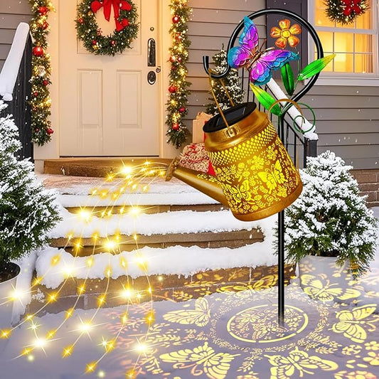 Solar Watering Can Lights Outdoor Garden Decor, Large Butterfly Hanging Lantern with Shepherd Hook, Waterproof Garden Lights for Outdoor Landscape Pathway Yard, Gift for Mom Grandma Christmas Gifts OSTRITEC