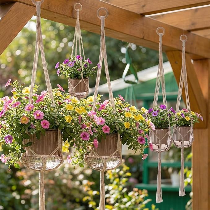 6 Pack Self Watering Hanging Planters Indoor Flower Pots(4.5 +6.5) Visible Water Level Markers 3 Hanging Ropes with Drainage Holes for Indoor Outdoor Garden Home Decor Supplies(Grey) Yiyiring