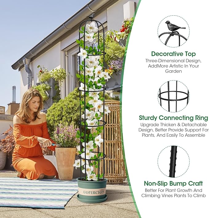 6.2ft Garden Obelisk Trellis for Climbing Plants Rustproof Metal Pipe with Heavy Duty Plastic Coated Garden Outdoor Indoor Potted Plant Support for Clematis Vine Jasmine Support MYMULIKEHOME