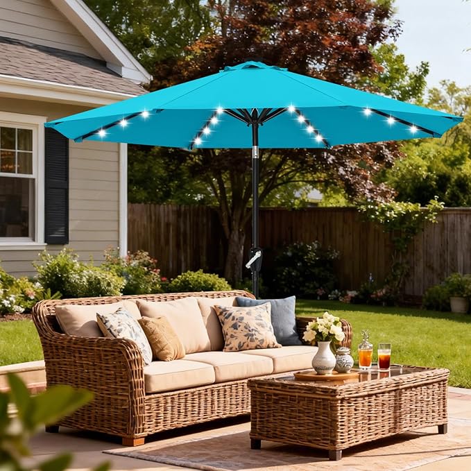 ABCCANOPY Durable Solar Led Patio Umbrellas with 32LED Lights 11FT (Turquoise) ABCCANOPY