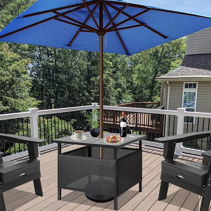 LZRS Adirondack Square Outdoor Side Table with Umbrella Hole, Pool Composite Patio Table,HDPE End Tables for Backyard,Pool, Indoor Companion, Easy Maintenance & Weather Resistant(Light Grey) LZRSPET