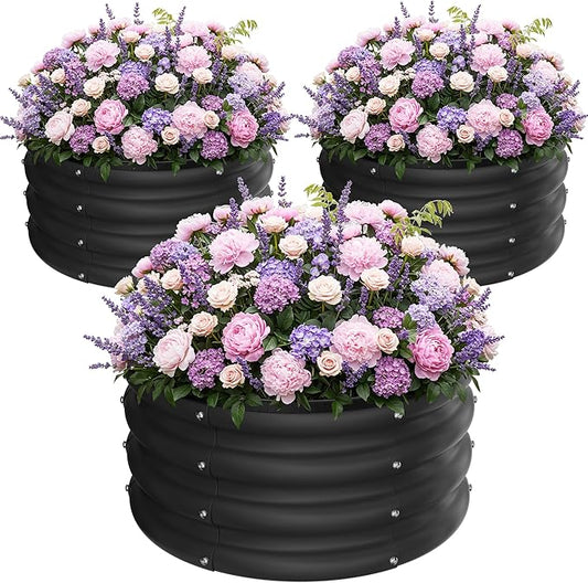 ZXZYHFTY Round Galvanized Raised Garden Bed kit,Black Outdoor Garden Raised Planter Box, Round Large Metal Raised Garden Beds for Vegetable 2 * 2 * 1ft 3 Pcs ZXZYHFTY