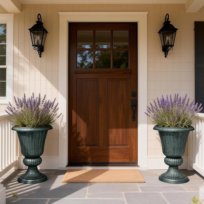 Athena Collection 20''H Garden Plastic Urn Vintage Tall Planter Urn Patio Large Flower Pot Porch Planter Large Planter for Indoor Outdoor Plant, Dark Green AthenaCollectionFurniture