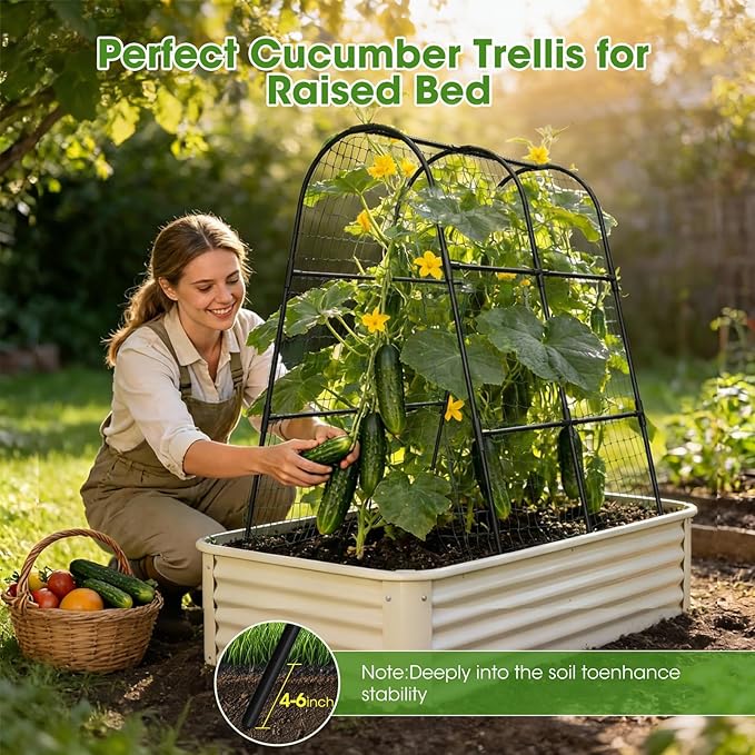 Cucumber Trellis for Raised Bed,U-Shape Garden Trellis for Climbing Plants Outdoor, Metal Arch Vegetables Trellis, Plant Support for Vine (Black, 31.5" Lx21.6 Wx47.2 H-Small) MQHUAYU