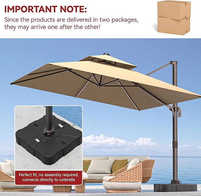9' X 12' Cantilever Outdoor Patio Umbrellas with Base Included, Large Rectangle Umbrella Heavy Duty 360°Rotation Offset Umbrella for Garden Deck Pool Patio,Brown ORYNTREX