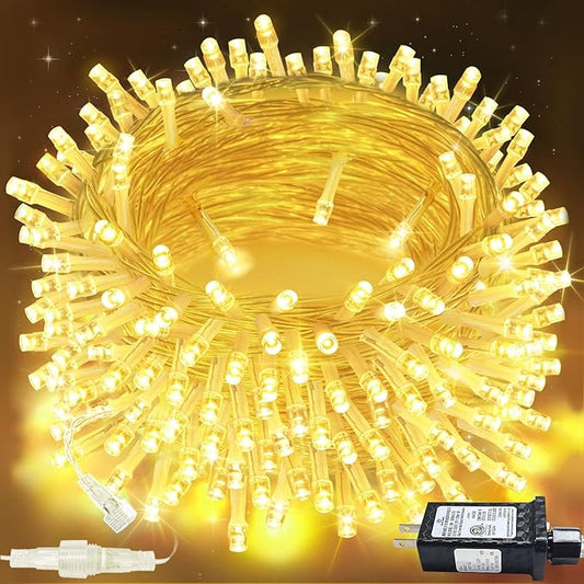 Connectable 200 LED String Lights Indoor Outdoor with Timer, 66FT 13 Modes Warm White Christmas Lights Waterproof, Twinkle Fairy Lights Plug in Clear Wire for Christmas Tree, Bedroom, Classroom Decor SANJICHA