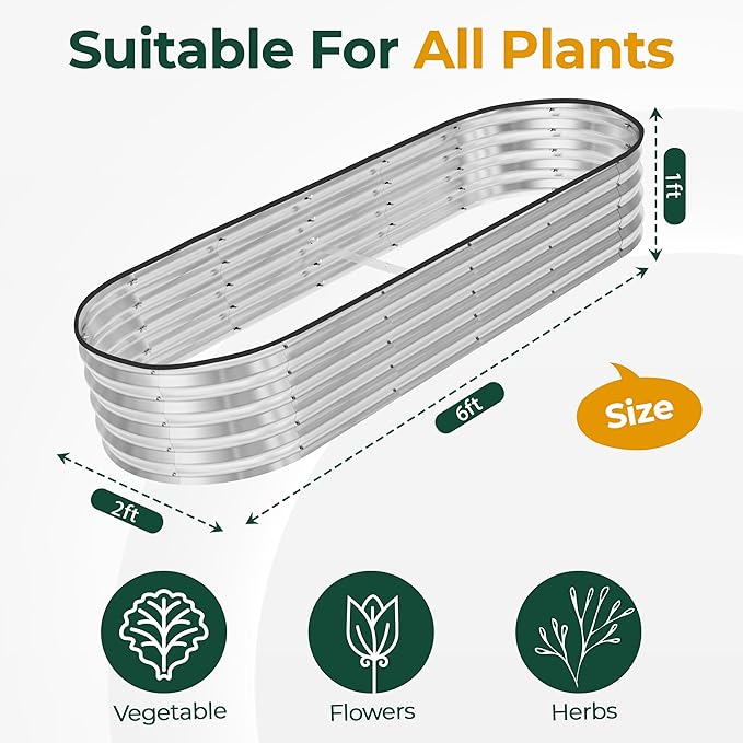 Utopia Home Galvanized Raised Garden Bed, 6 by 2 by 1 feet Lightweight Planter Boxes Outdoor with Easy Assembly, Large Garden Bed for Vegetables, Fruits, Flowers, Silver UTOPIAHOME