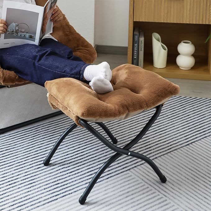 15"(H) Folding Ottoman, Set of 2, Foldable Footrest Stool, Small Foot Stool for Couch, Collapsible Foot Rest Ottoman for Sofa, Accent Padded Ottomans for Living Room, Bedroom, Brown MordchilHF