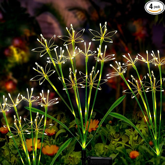 Solar Garden Lights Decor: Gardening Gifts for Women Mothers Day Warm White - Waterproof Twinkling Swaying Firefly Solar Lights Outdoor with 2 Modes for Yard Patio Pathway Decoration 4-Pack Rootora