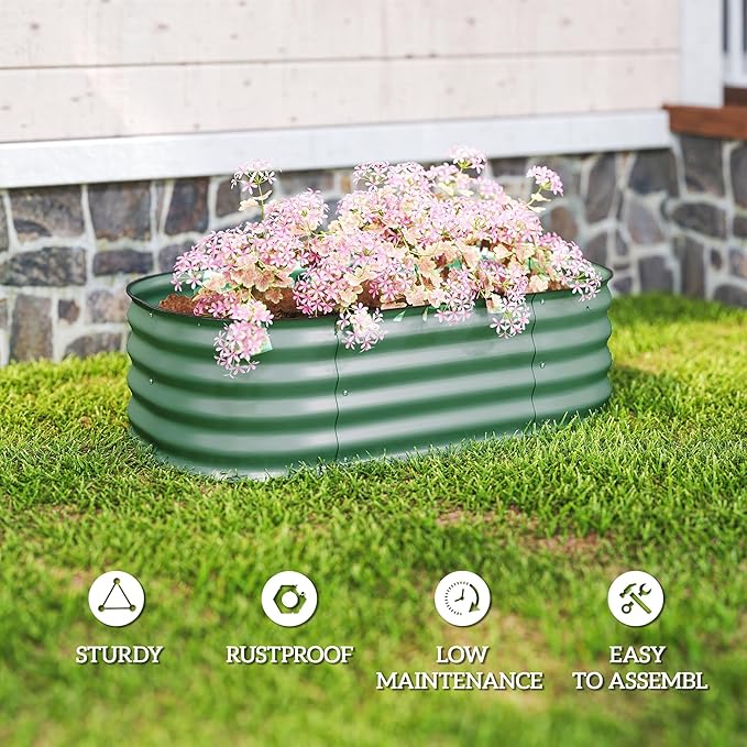 Outsunny 3.5' x 2' x 1' Galvanized Raised Garden Bed Kit, Outdoor Metal Elevated Planter Box with Safety Edging, Easy DIY Stock Tank for Growing Flowers, Herbs & Vegetables, Green Outsunny