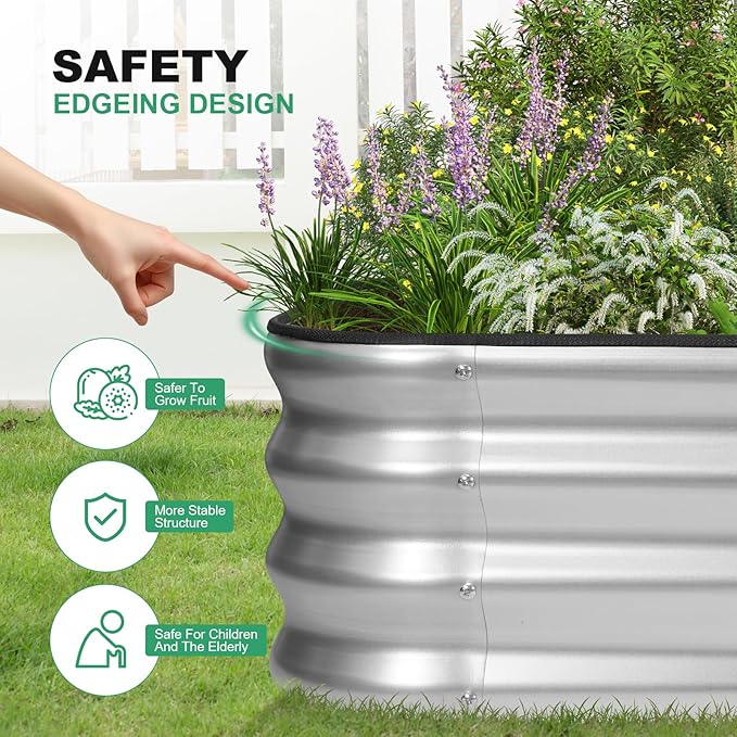 1MORE Raised Garden Bed -8X2X1 Galvanized Planter Box for Outdoor Gardening,5 in 1 Modular Raised Bed Kit with Protective Tape, Gloves for Herb,Ideal for Vegetables and Plants.Sliver-2pack 1MORE