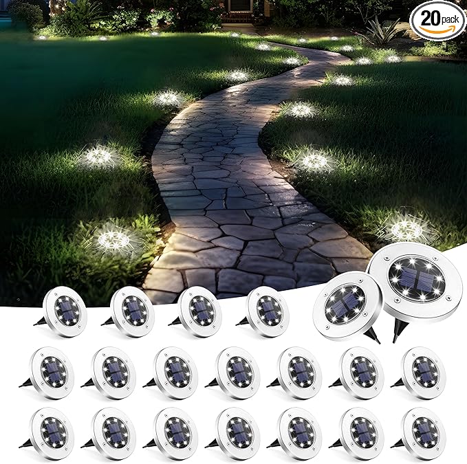 SOLPEX Solar Lights Outdoor Waterproof, 20 Pack Solar Ground Lights, Solar Garden Lights Landscape Lighting for Pathway Driveway Patio Backyard Walkway (Cool White) Solpex