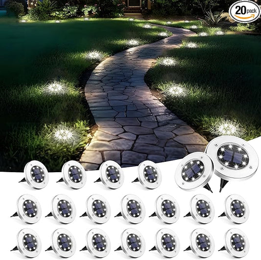 SOLPEX Solar Lights Outdoor Waterproof, 20 Pack Solar Ground Lights, Solar Garden Lights Landscape Lighting for Pathway Driveway Patio Backyard Walkway (Cool White) Solpex