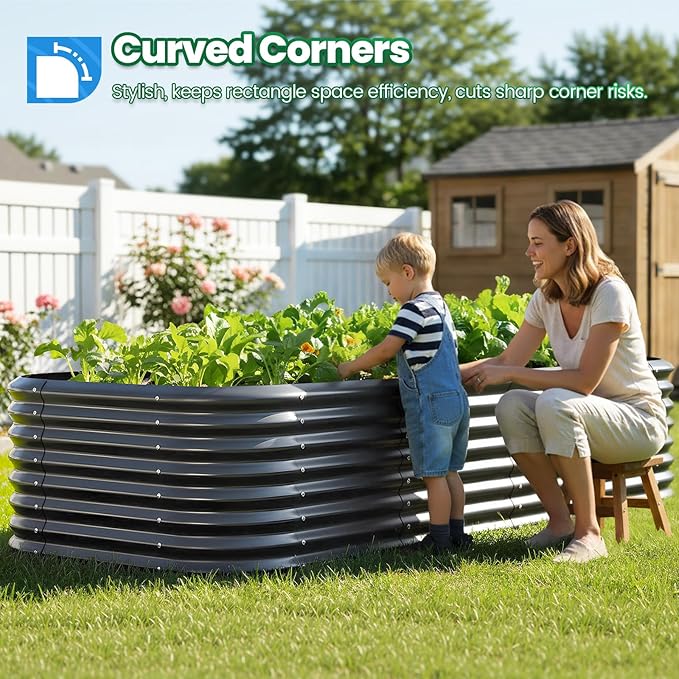 Quictent Galvanized Raised Garden Bed Kit, 8x4x2 ft Oval Metal Planter Box Tall for Vegetables Outdoor Backyard, Strengthened by Crossbar, Dark Gray QUICTENT