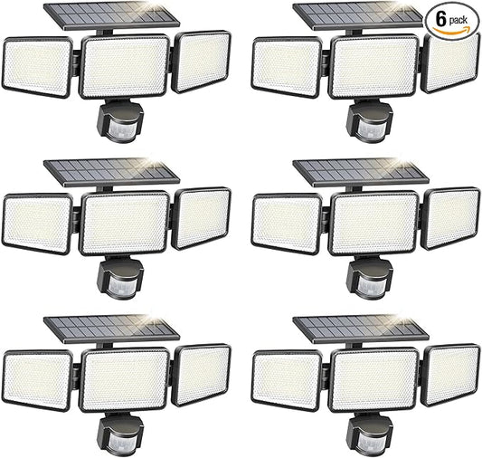 Philips Solar Security Light Outdoor 302 LED 1200lm，Solar-Powered Waterproof Wall-Mounted Flood Light w/PIR Motion Sensor, 3 Heads, IP65 Waterproof, 3 Modes 6 Packs PhilipsLightingLED